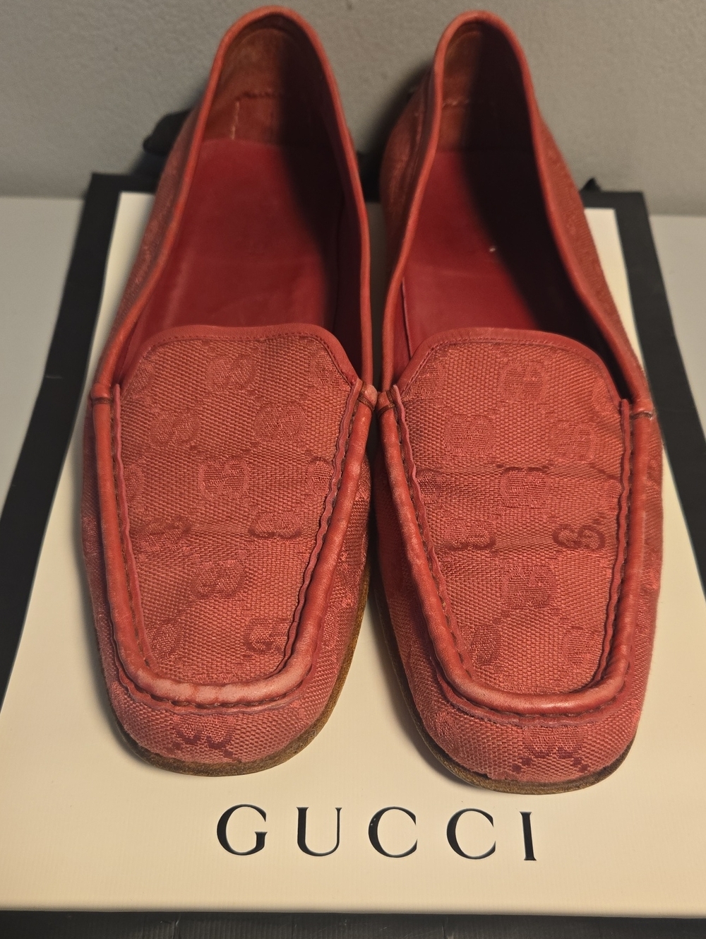 Gucci Monogram Pink Canvas/Leather Loafers